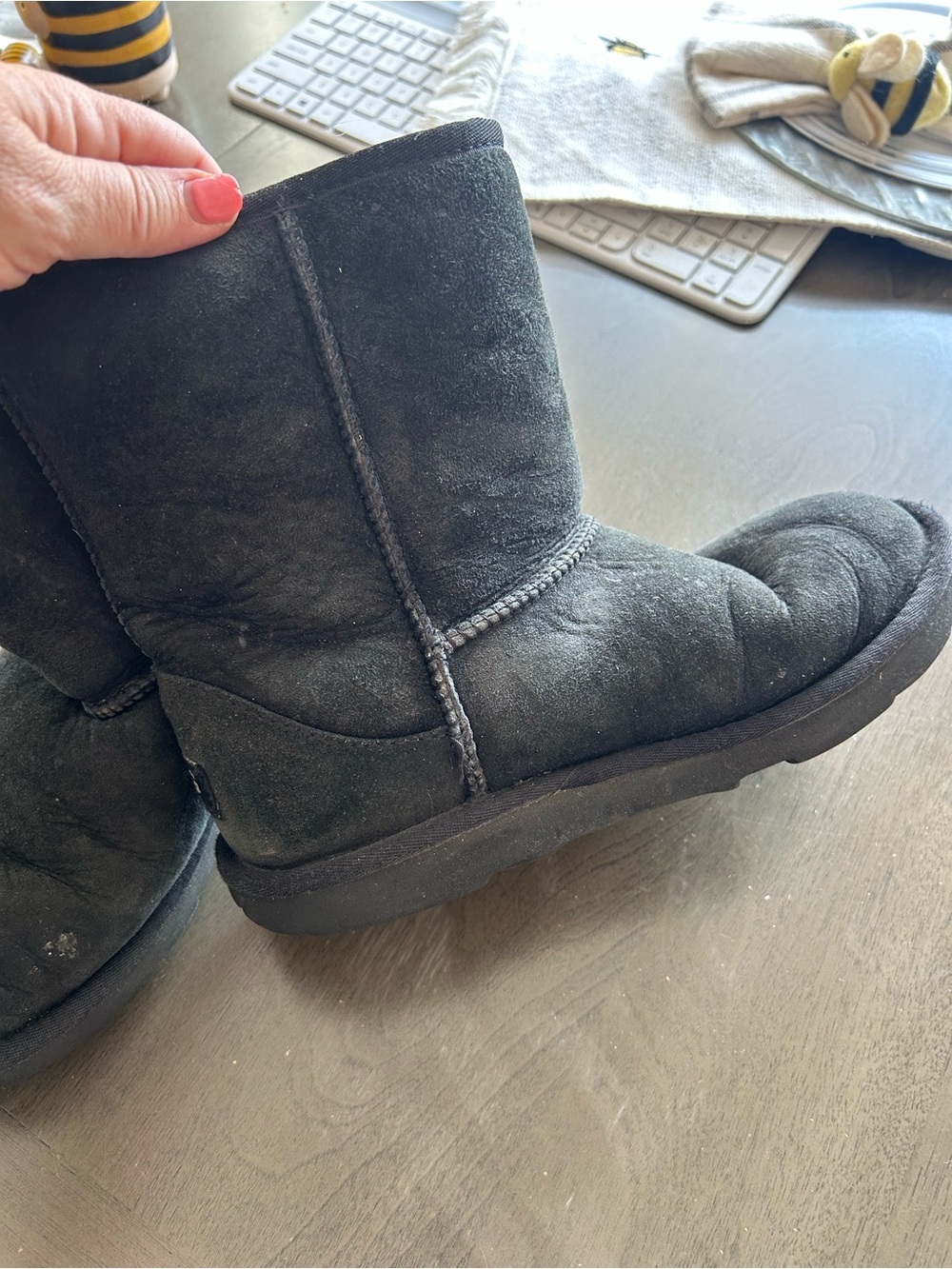 Well loved UGG Black Suede Shearling Boots - Picture 3 of 10